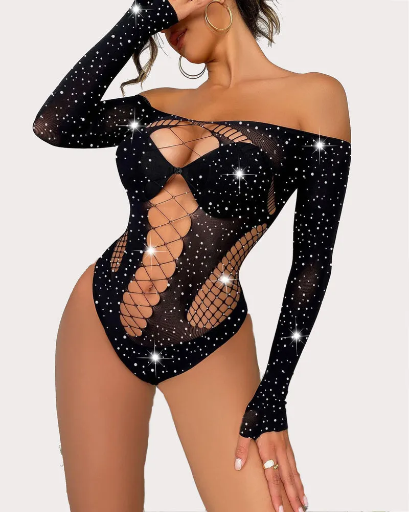 Mesh Rhinestone Fishnet Bodysuit