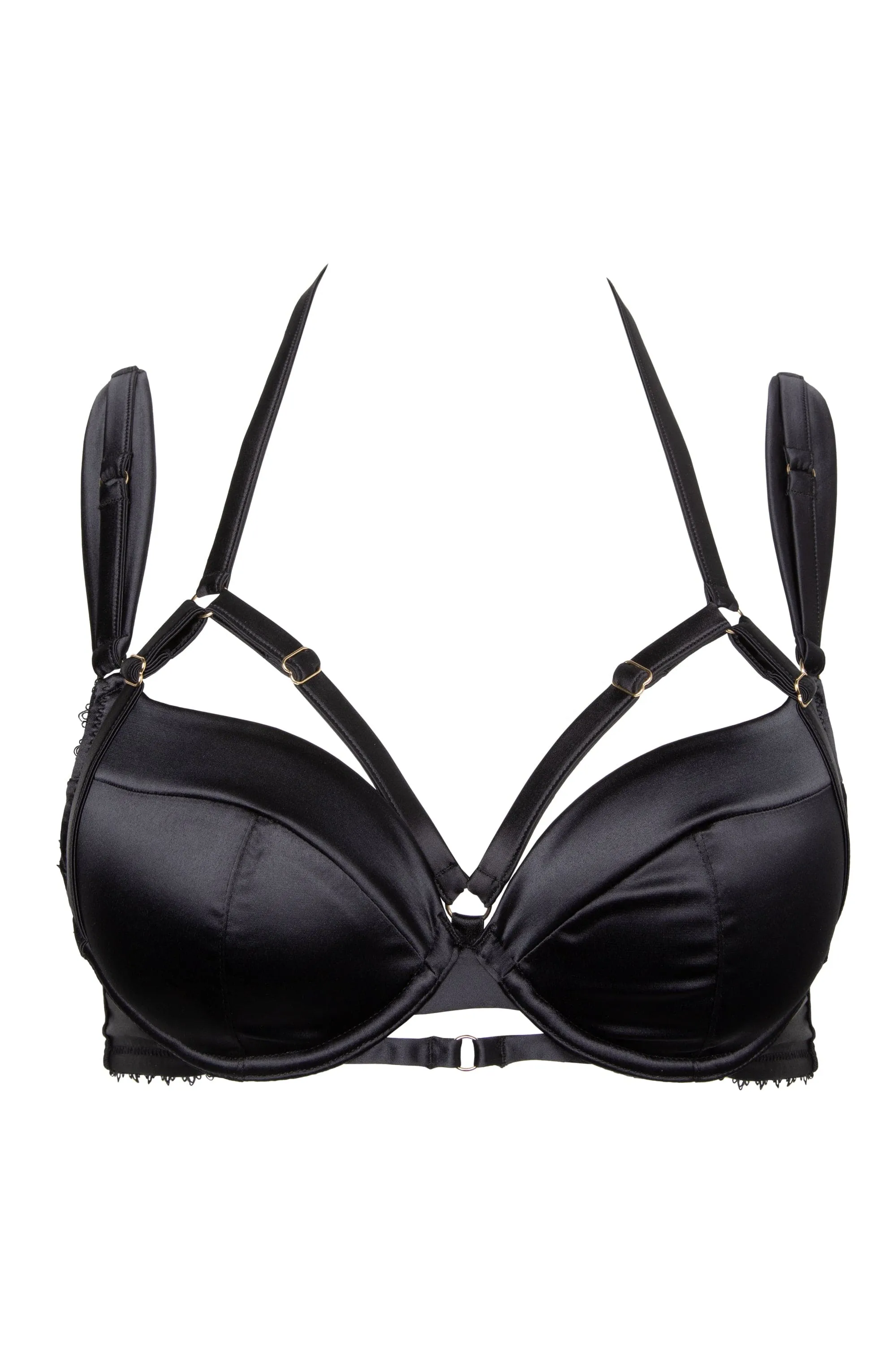 Noelle Black Satin Strappy Plunge Bra