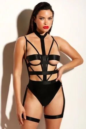 Oh la la Cheri Lethal Peek-A-Boo Harness Teddy Black
