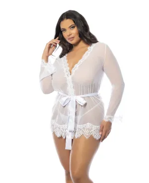 Oh la la Cheri Queen Eyelash Lace Sheer Mesh Provence Short Robe White