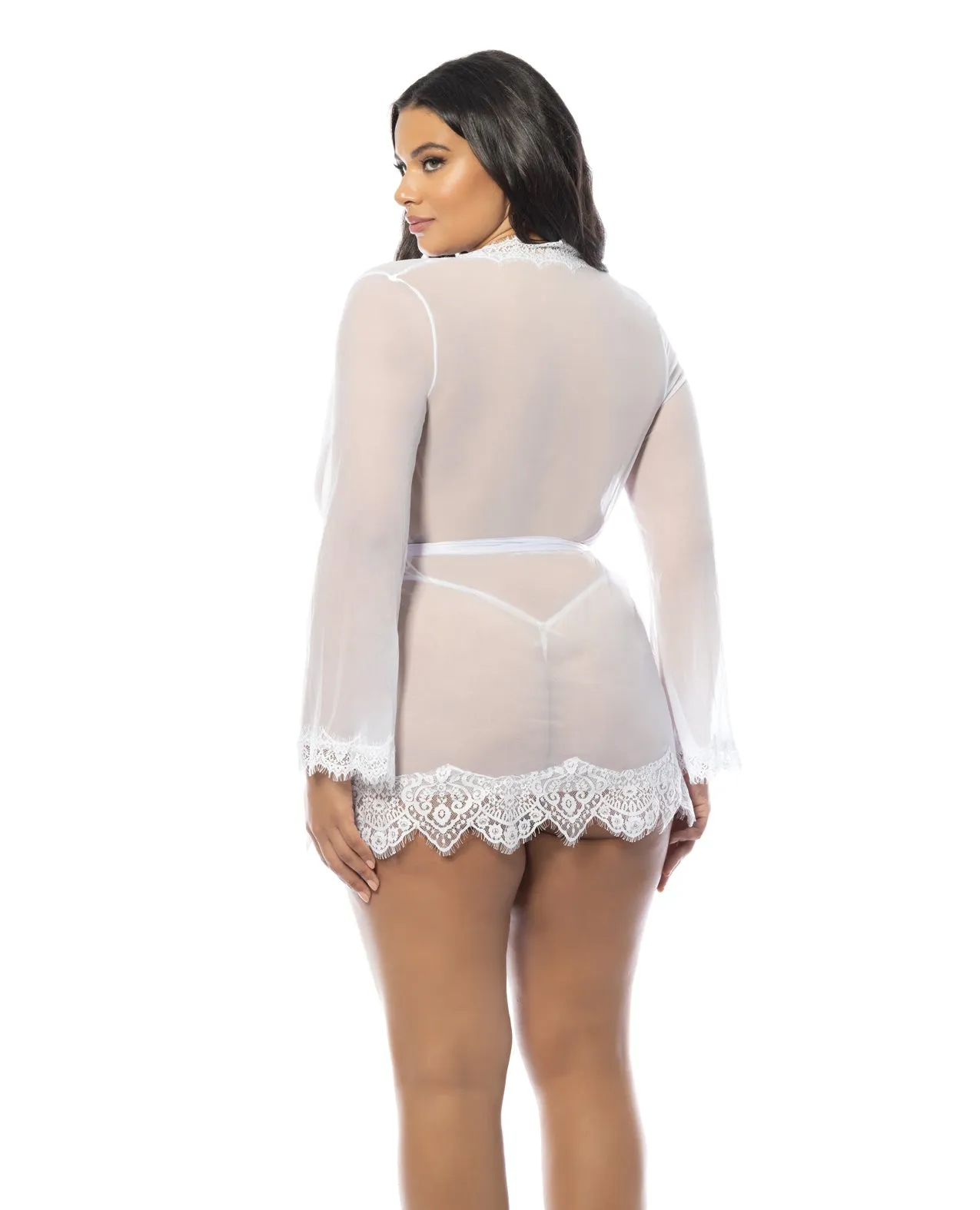 Oh la la Cheri Queen Eyelash Lace Sheer Mesh Provence Short Robe White