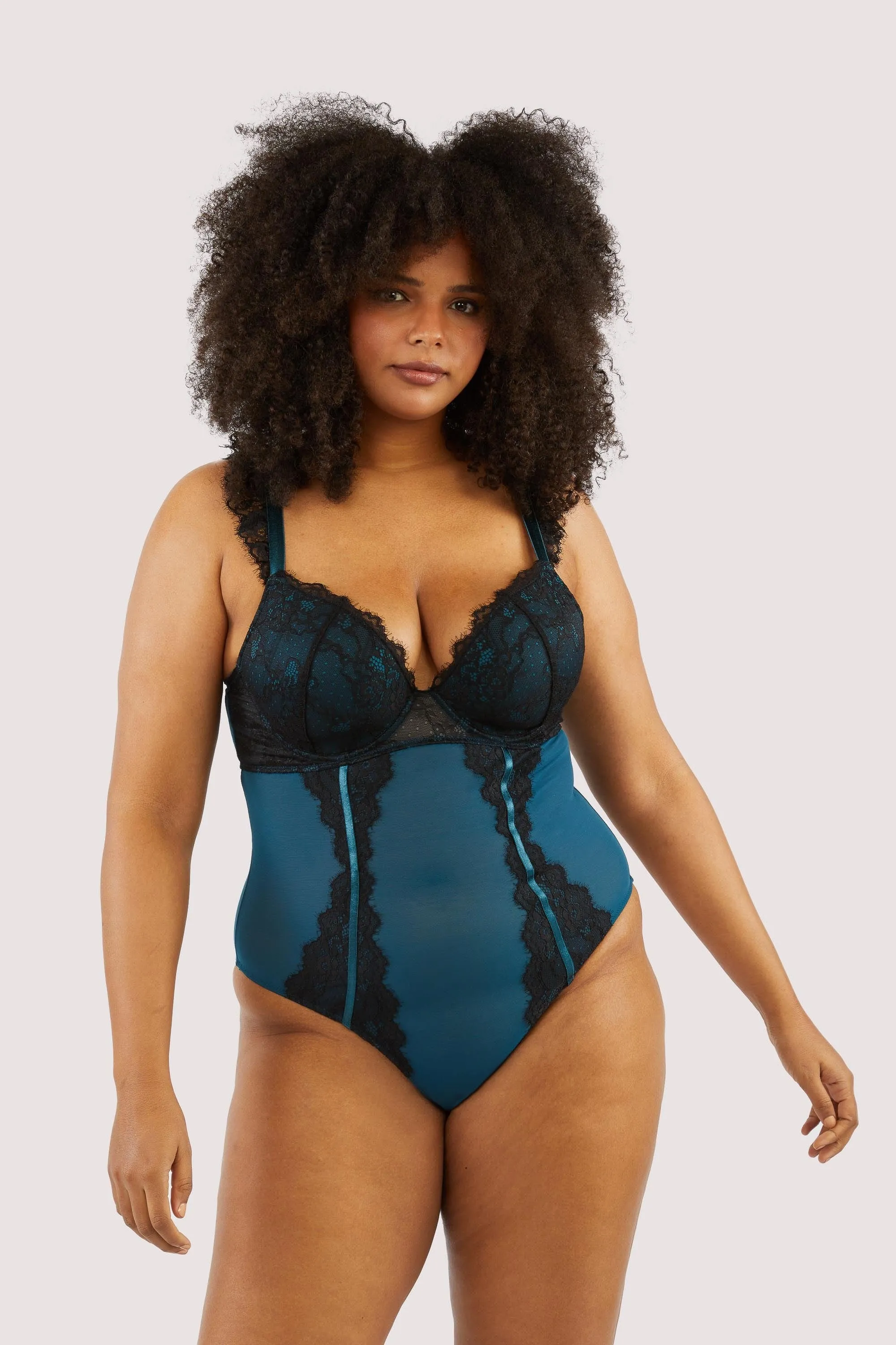Persephone Teal and Black Wired Lace Body
