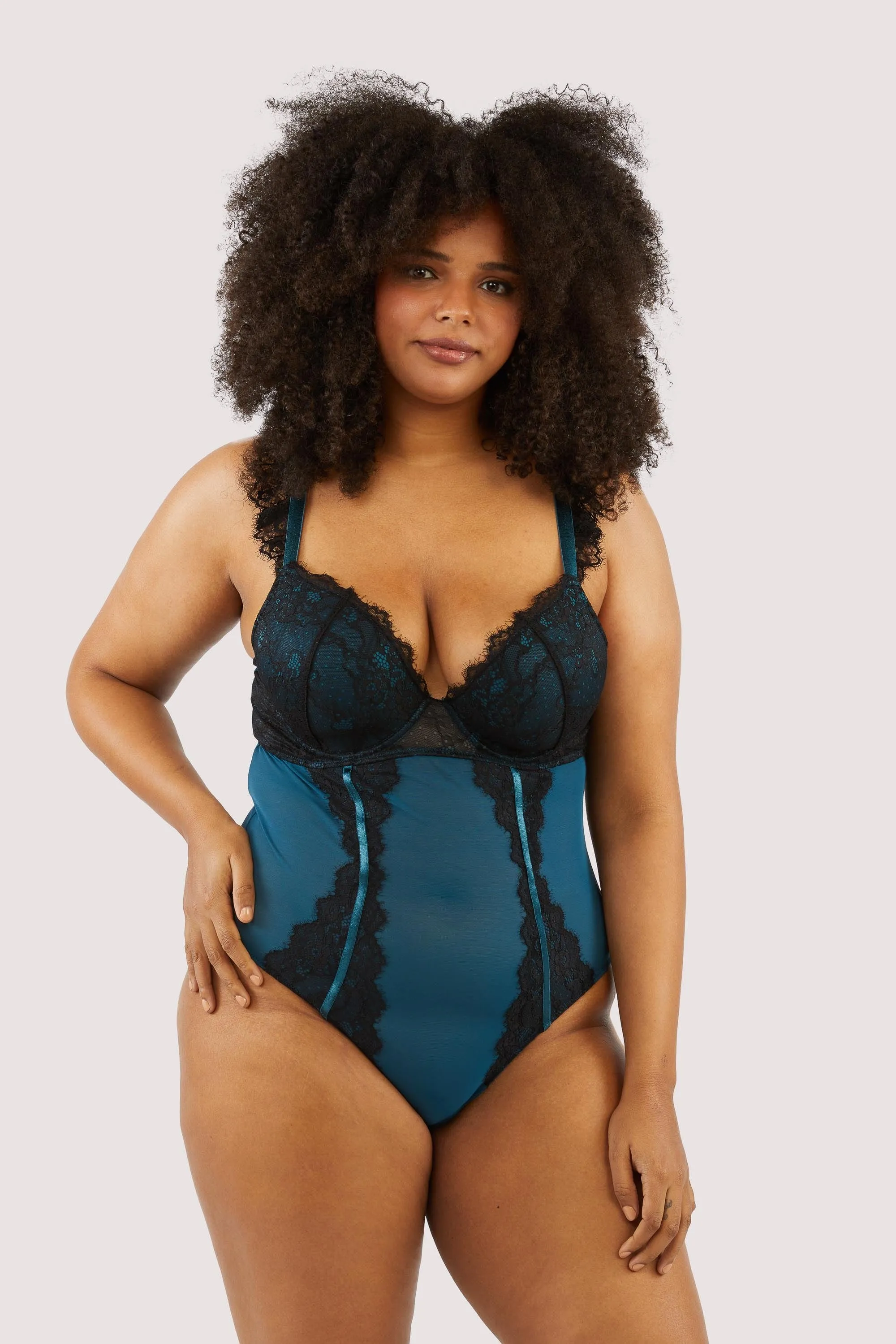 Persephone Teal and Black Wired Lace Body