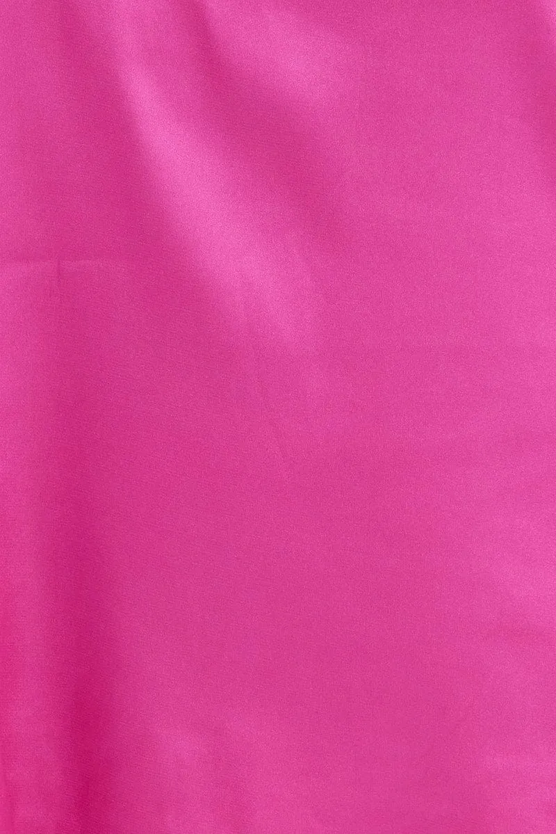Pink Cami PJ Contrast Piping Satin Pyjama Set