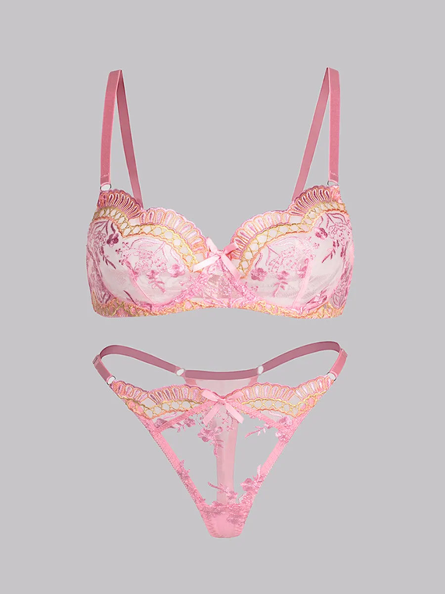 Pink Fancy Embroidery Lingerie Set