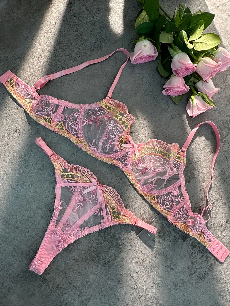 Pink Fancy Embroidery Lingerie Set