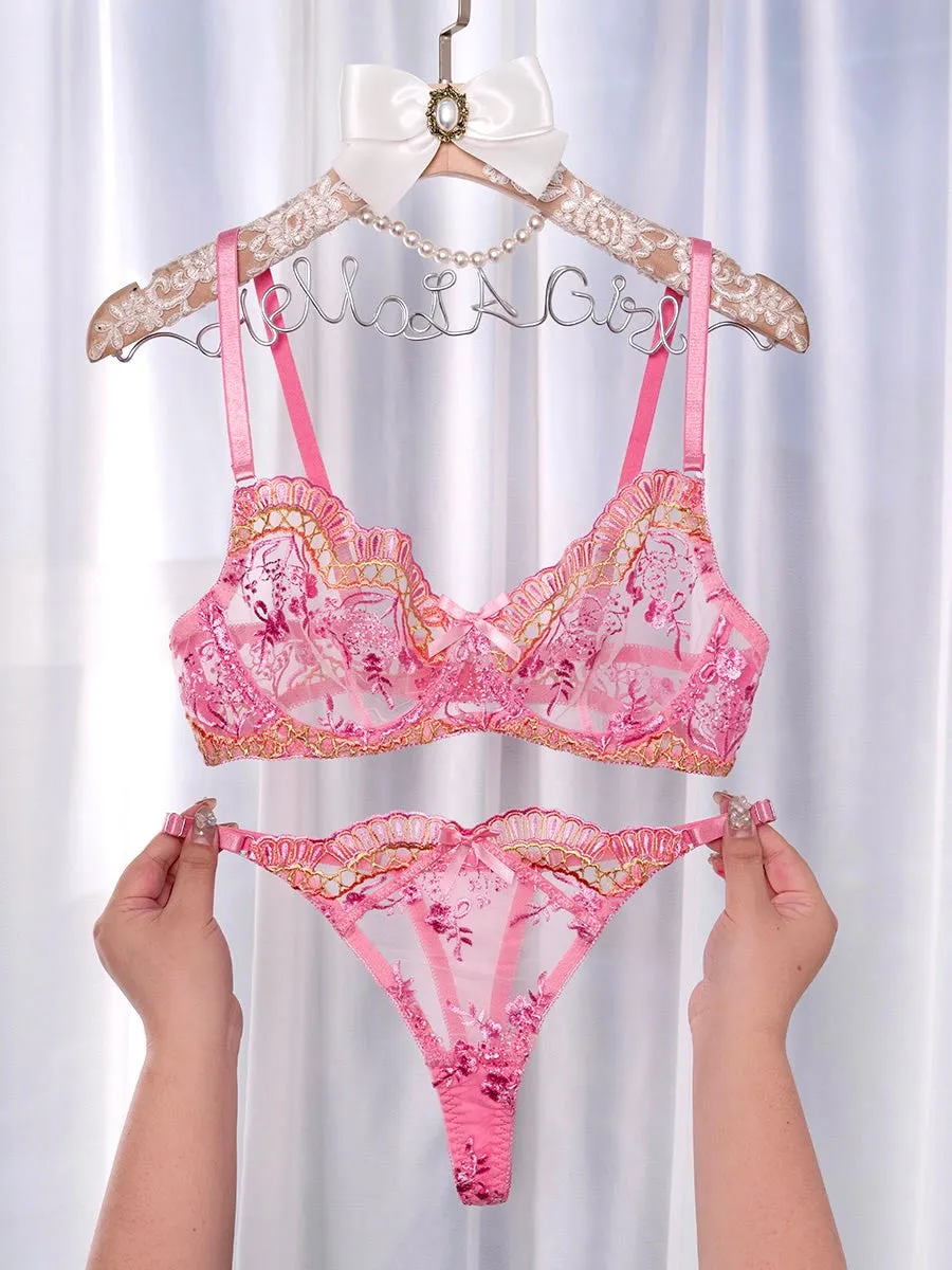 Pink Fancy Embroidery Lingerie Set