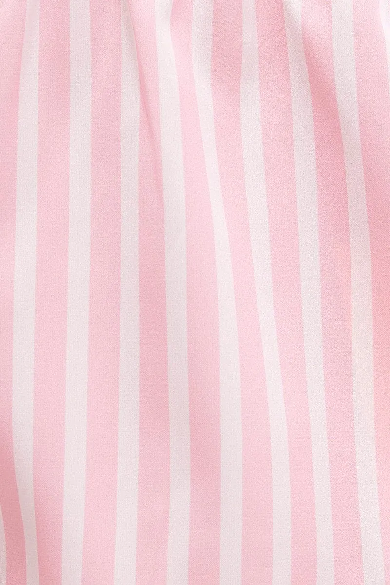 Pink Stripe Satin Pj Set Stripe Lace Trim Cami Pyjama Set