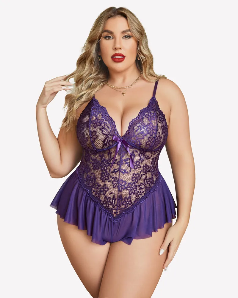 Plus Size Lingerie Lace Bodysuit
