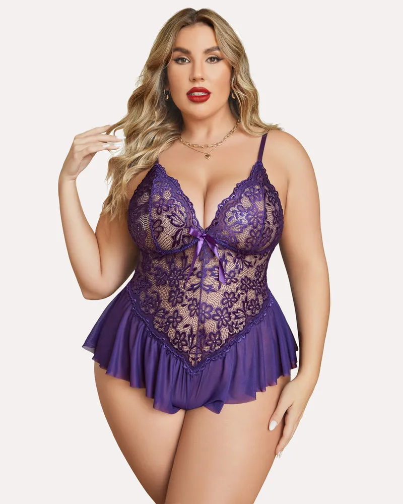 Plus Size Lingerie Lace Bodysuit