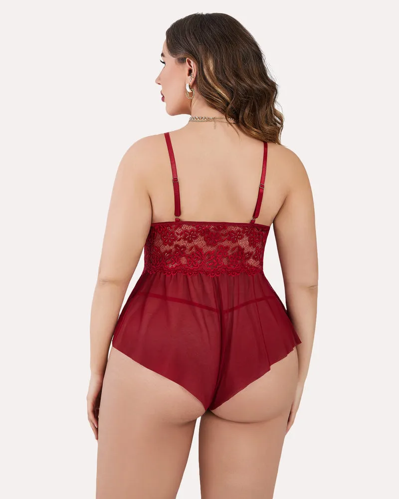 Plus Size Lingerie Lace Bodysuit