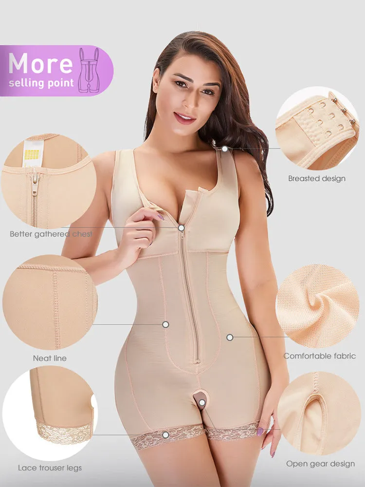 Plus Size Zipper Open Body Shaper Butt Lifter Bodysuits Shapewear
