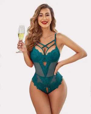 Print Lingerie Floral Lace Bodysuit