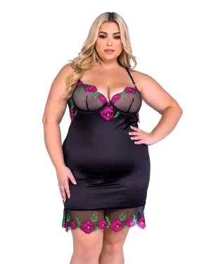 Roma Confidential Queen Embroidery Floral Peony Paradise Satin Chemise