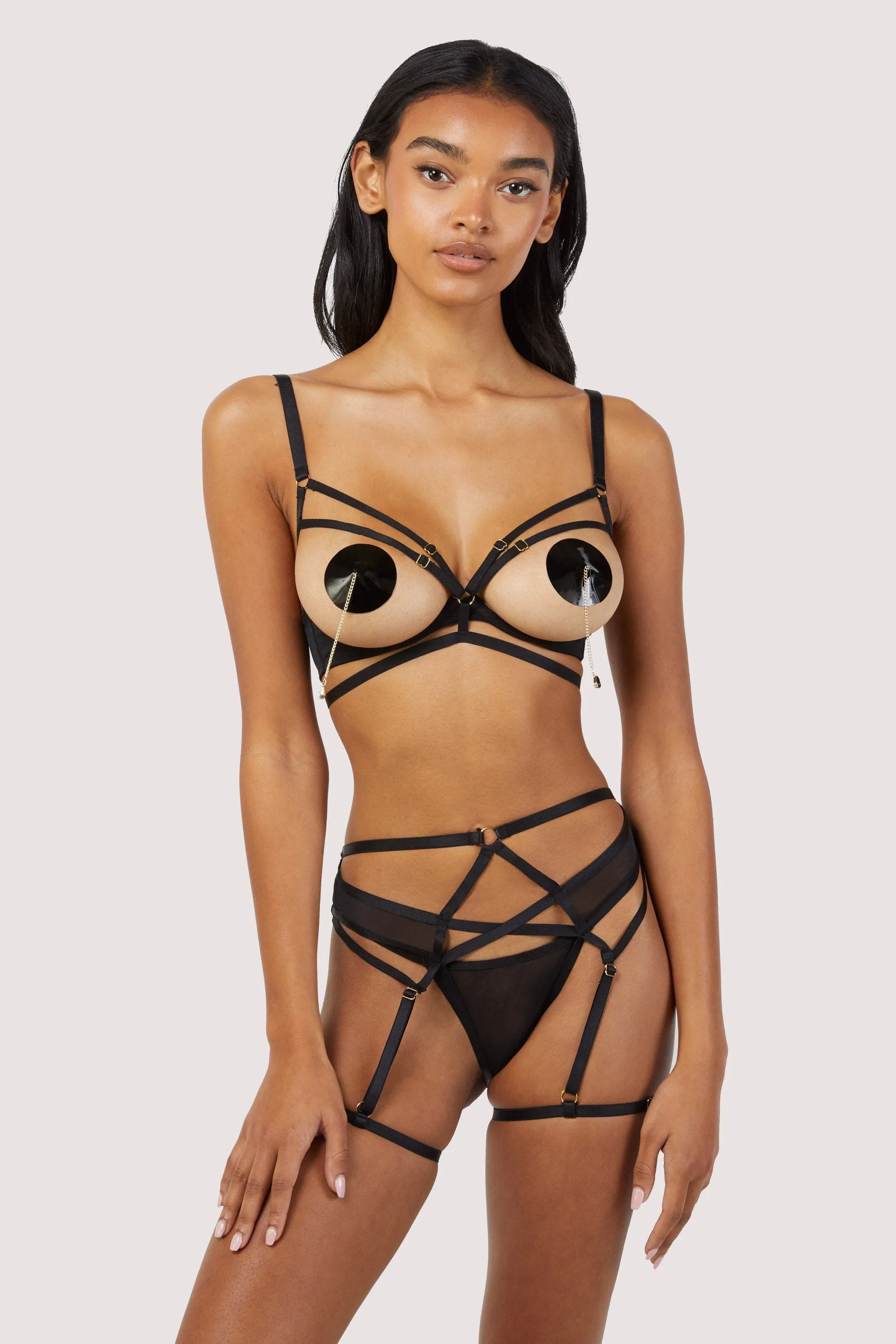 Sarah Black Strappy Ouvert Suspender Brief