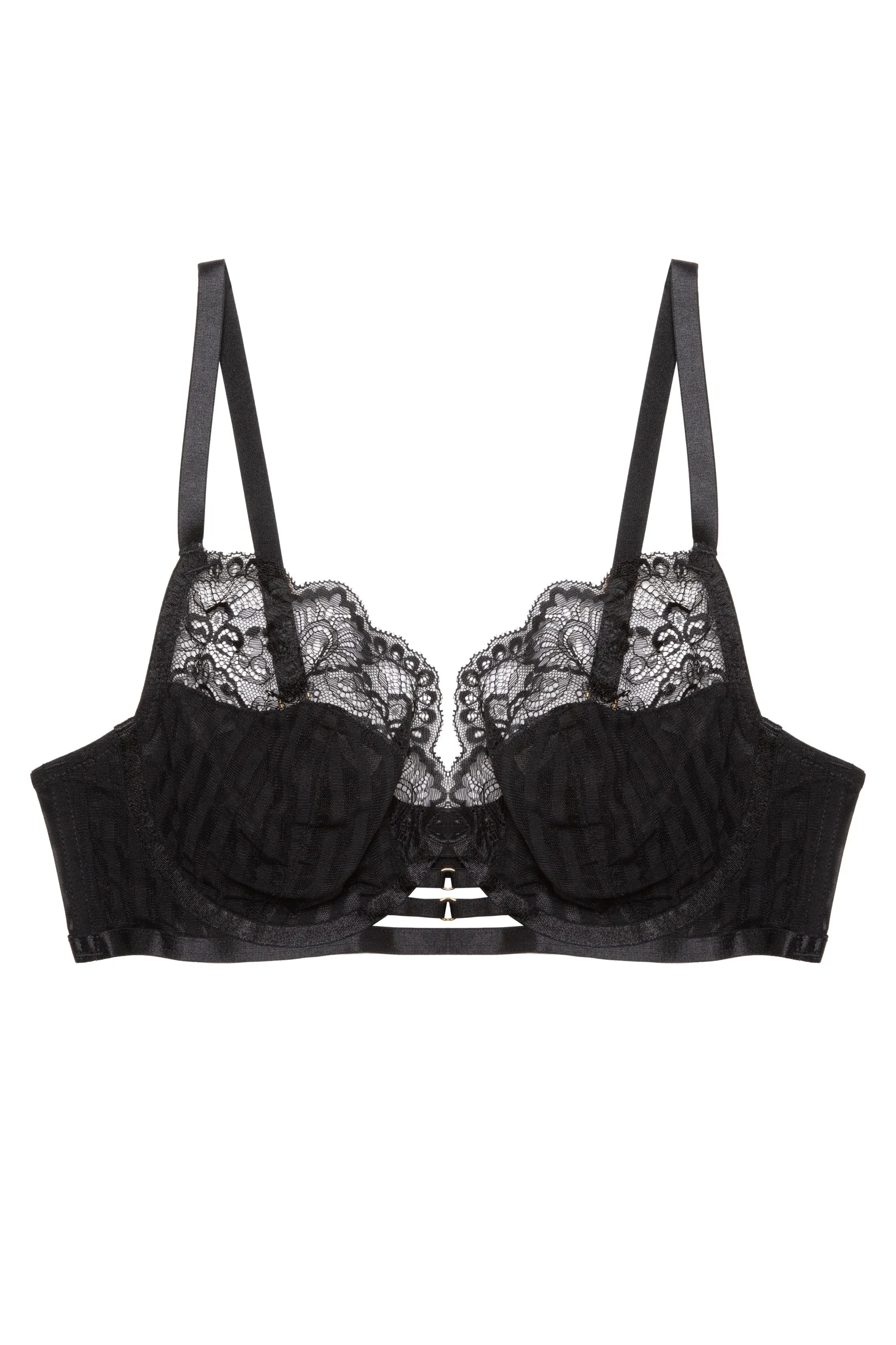Saretta Black Stripe Mesh and Lace Plunge Bra