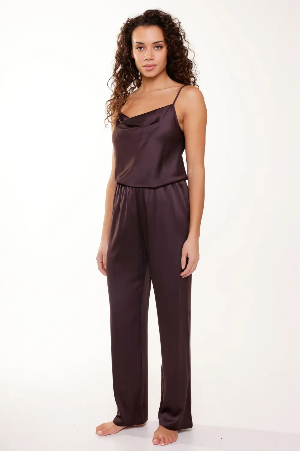 Satin Cami Top & Pants Pyjama Set Dark Pepper