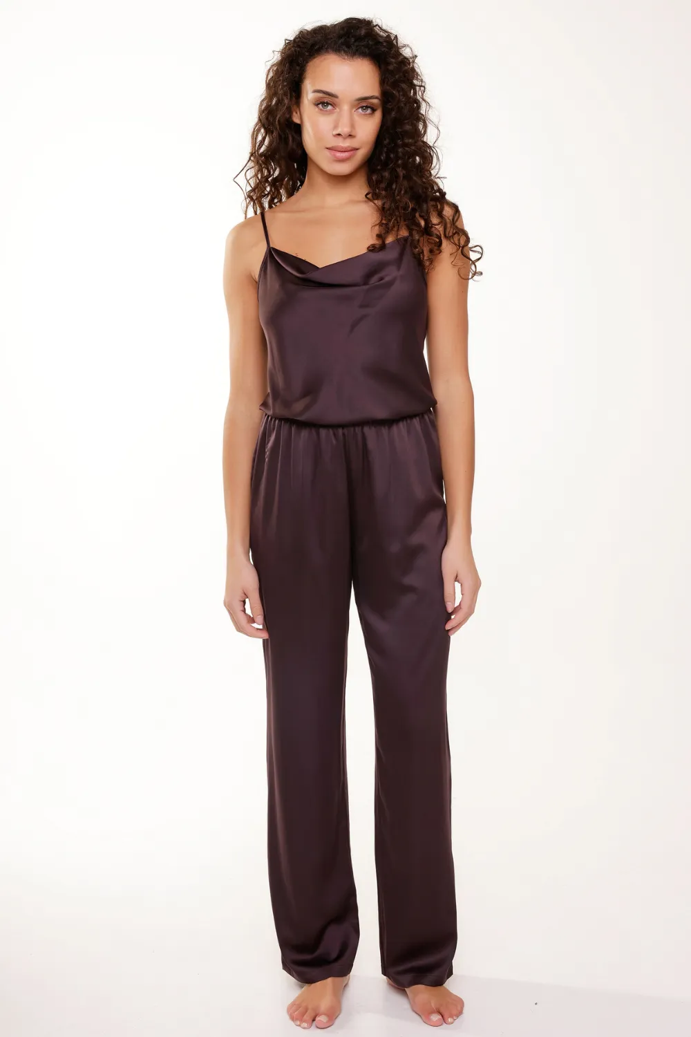 Satin Cami Top & Pants Pyjama Set Dark Pepper