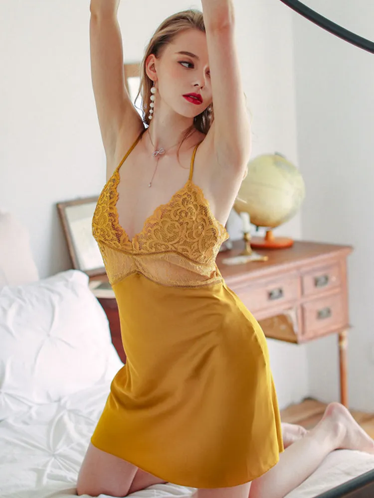 Sexy Lingerie Lace Silk Slip Dress Satin Babydoll Nightwear
