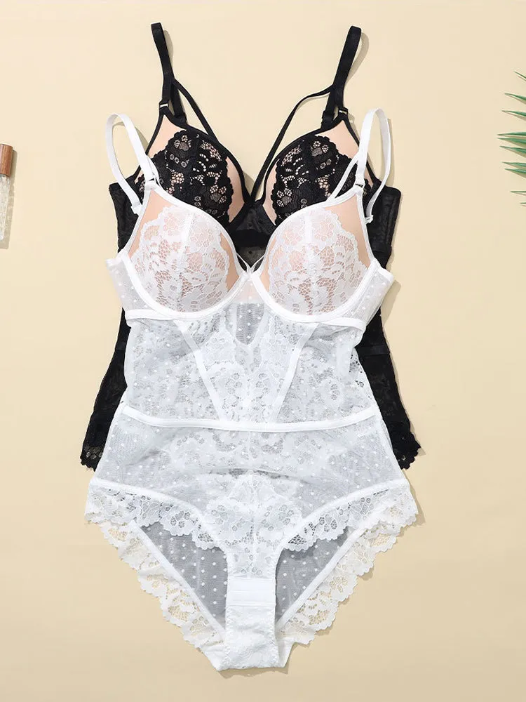 Sexy Lingerie Women V-Neck Lace Bodysuit with Underwire
