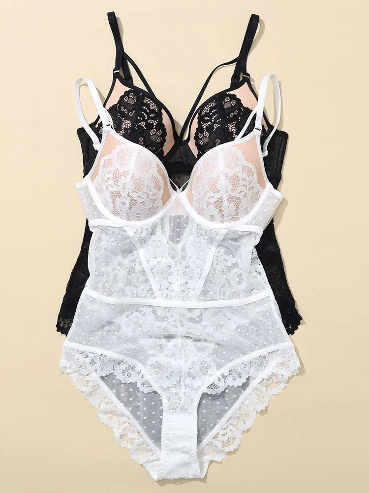 Sexy Lingerie Women V-Neck Lace Bodysuit with Underwire
