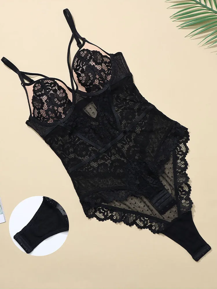 Sexy Lingerie Women V-Neck Lace Bodysuit with Underwire