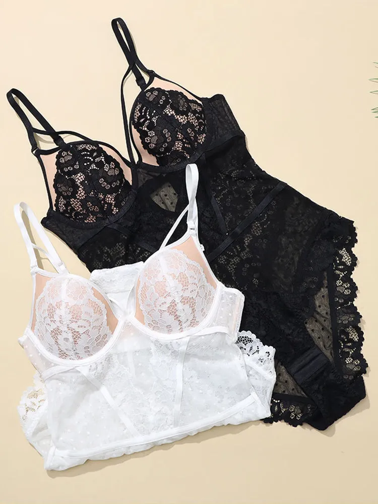 Sexy Lingerie Women V-Neck Lace Bodysuit with Underwire