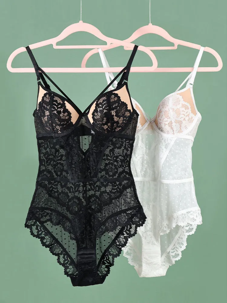 Sexy Lingerie Women V-Neck Lace Bodysuit with Underwire