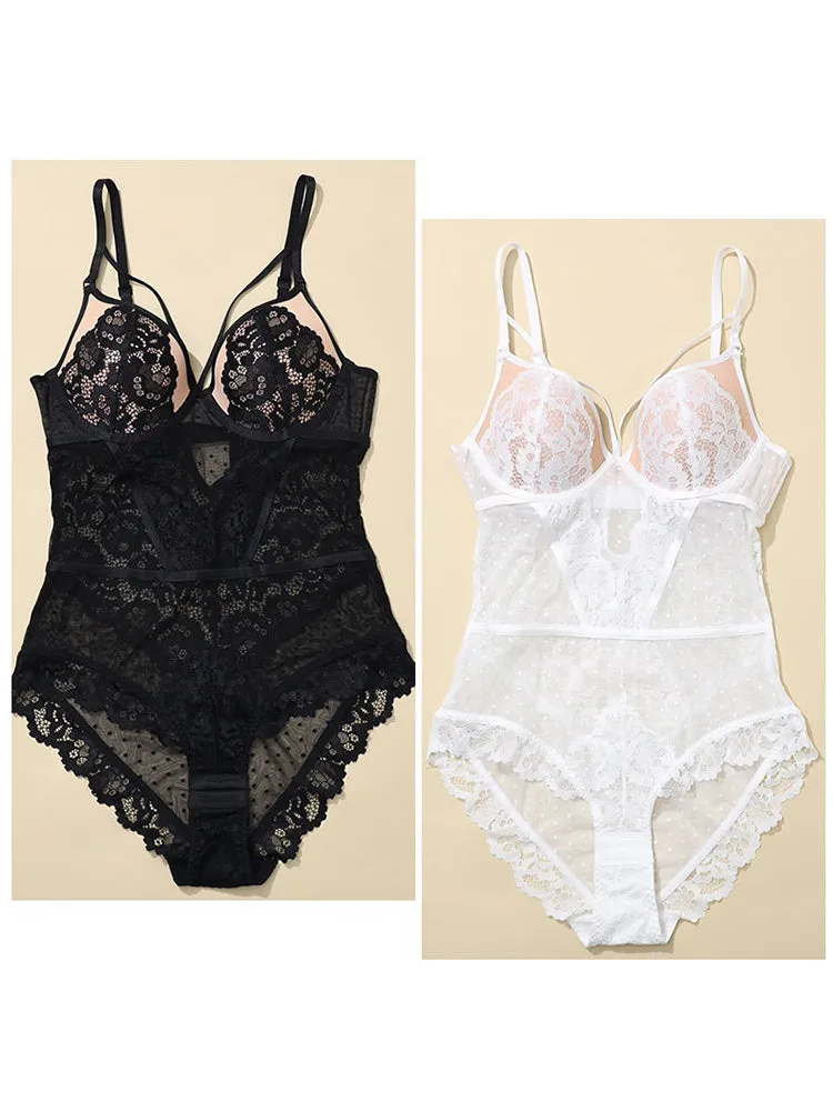 Sexy Lingerie Women V-Neck Lace Bodysuit with Underwire