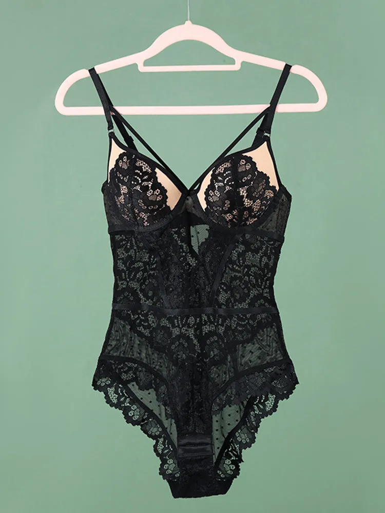 Sexy Lingerie Women V-Neck Lace Bodysuit with Underwire