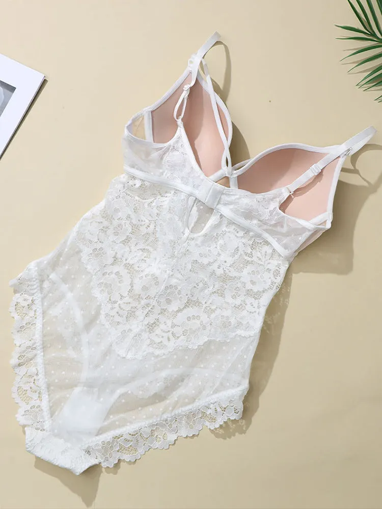 Sexy Lingerie Women V-Neck Lace Bodysuit with Underwire