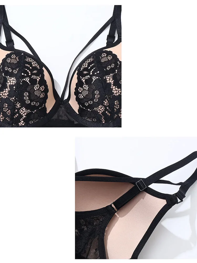 Sexy Lingerie Women V-Neck Lace Bodysuit with Underwire