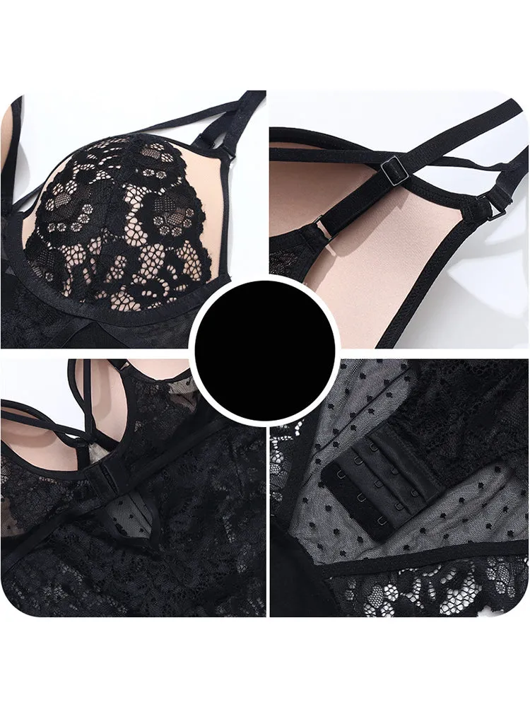 Sexy Lingerie Women V-Neck Lace Bodysuit with Underwire