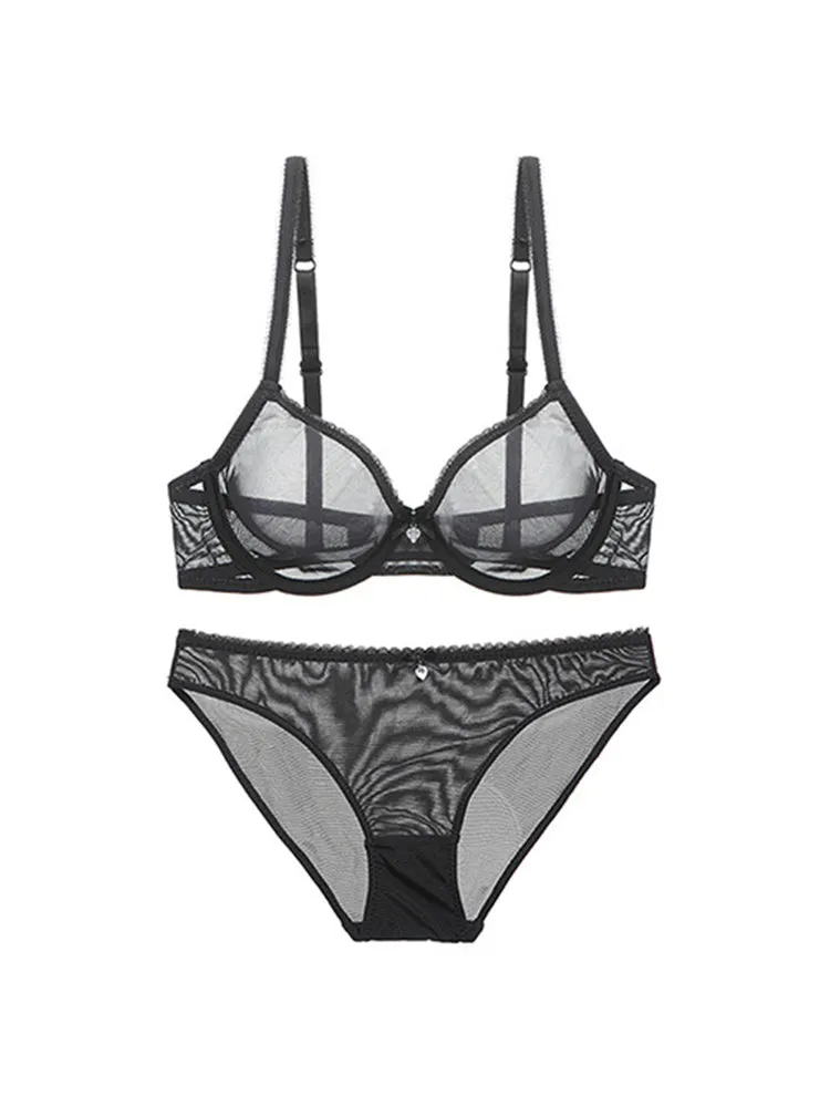 Sexy Ultra Thin Transparent Mesh Bra Set