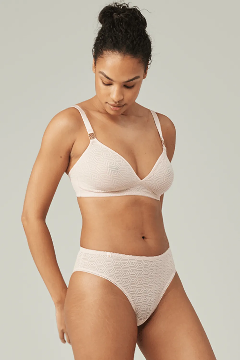 Sheer Deco High Leg Brief in Blush Pink