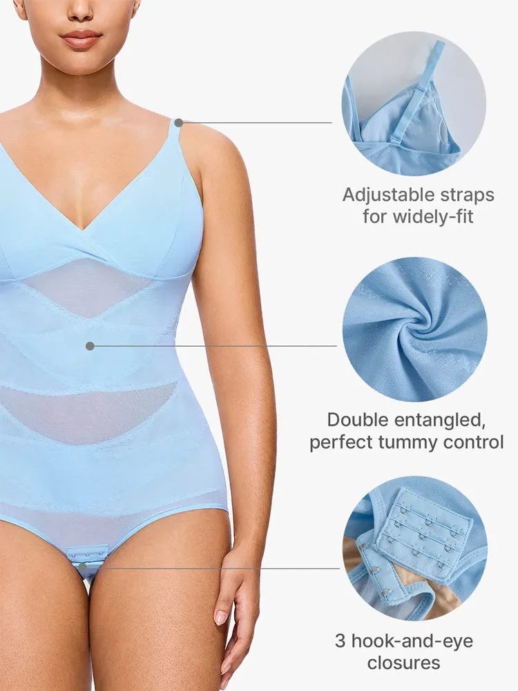 Sheer Mesh V-Neck Bodysuit for Women