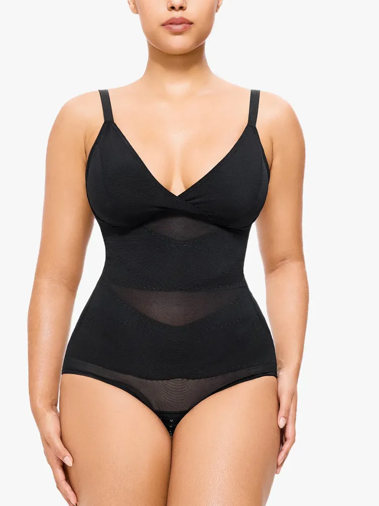 Sheer Mesh V-Neck Bodysuit for Women