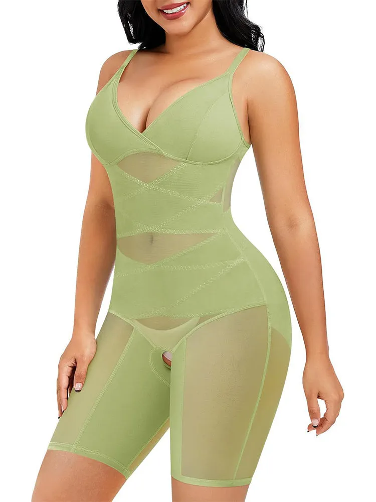 Sheer Mesh V-Neck Bodysuit for Women