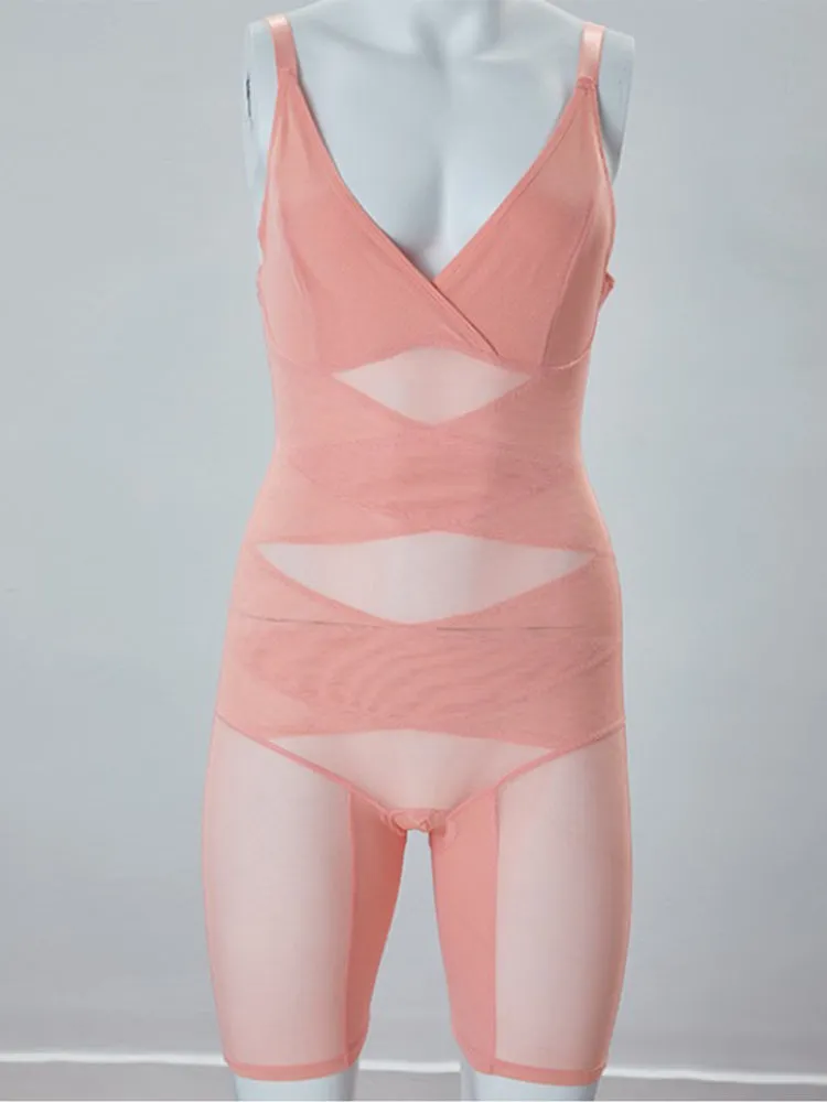 Sheer Mesh V-Neck Bodysuit for Women
