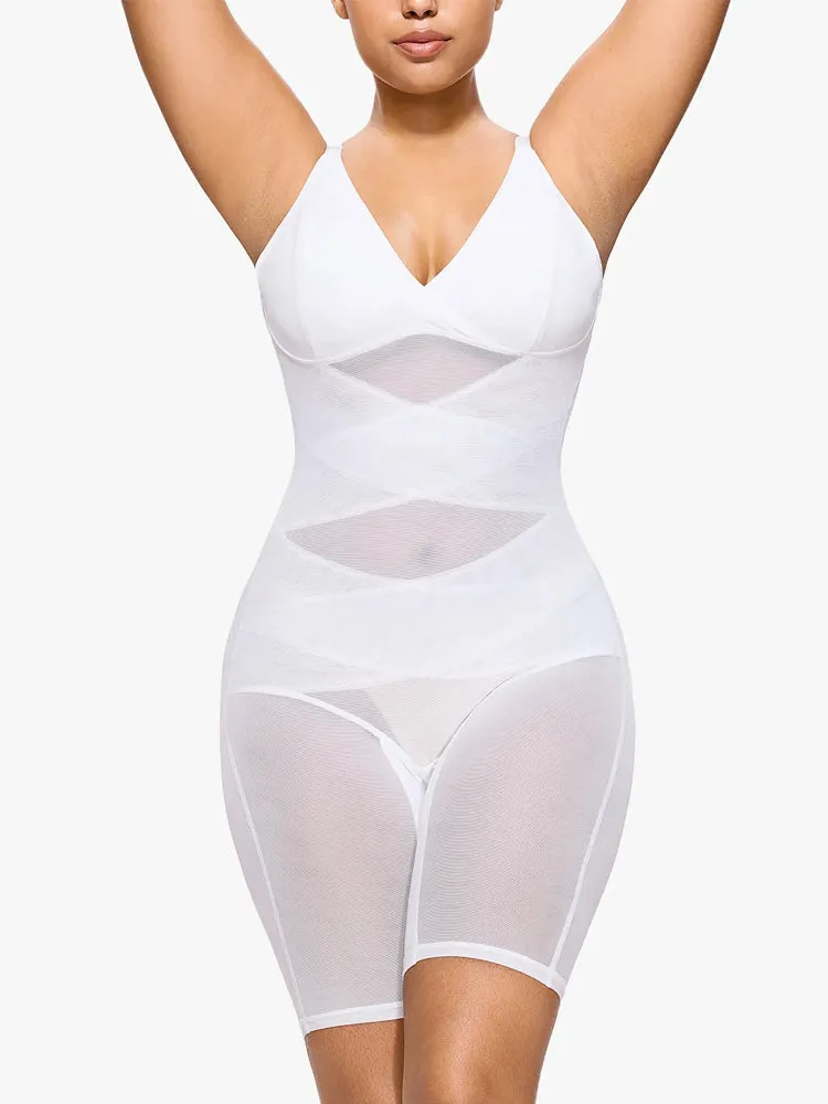 Sheer Mesh V-Neck Bodysuit for Women