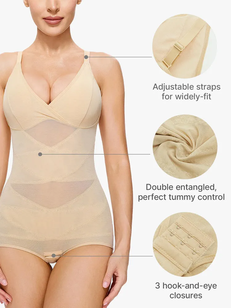 Sheer Mesh V-Neck Bodysuit for Women