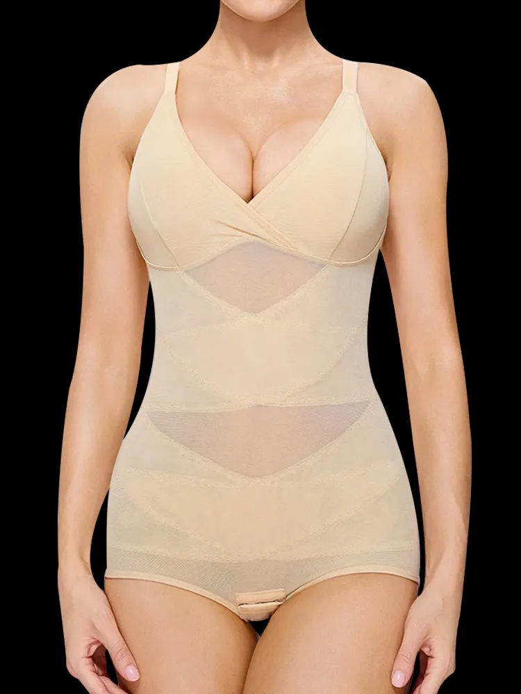 Sheer Mesh V-Neck Bodysuit for Women