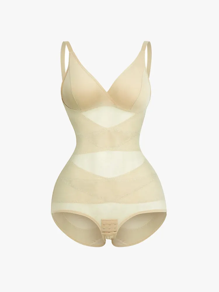 Sheer Mesh V-Neck Bodysuit for Women