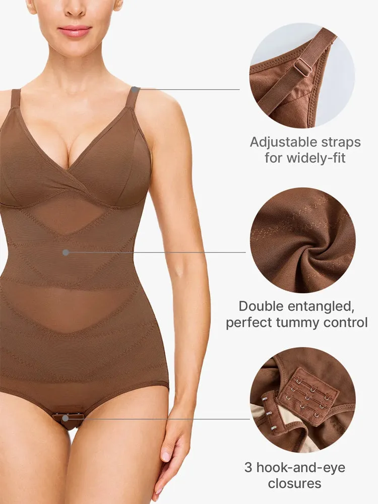 Sheer Mesh V-Neck Bodysuit for Women