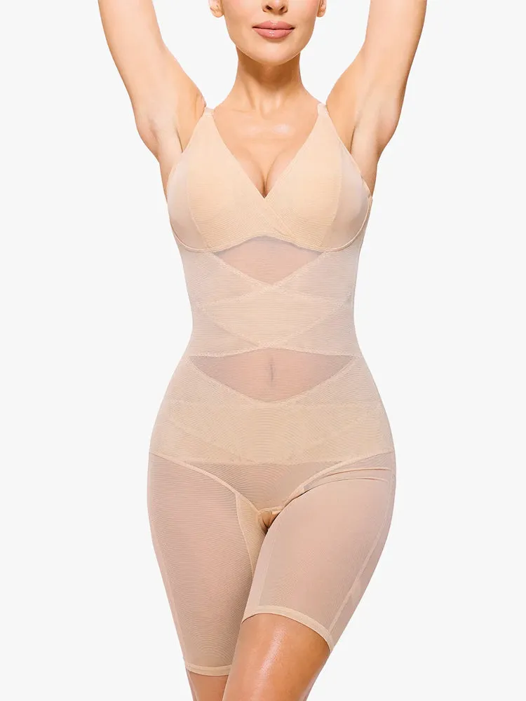 Sheer Mesh V-Neck Bodysuit for Women