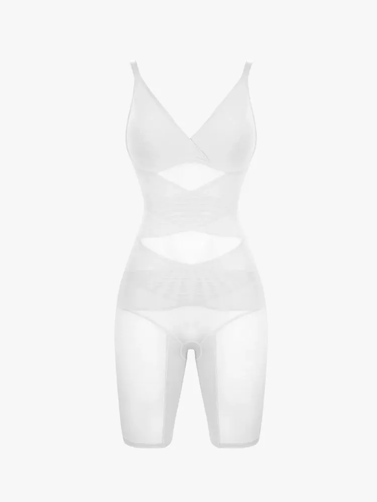 Sheer Mesh V-Neck Bodysuit for Women