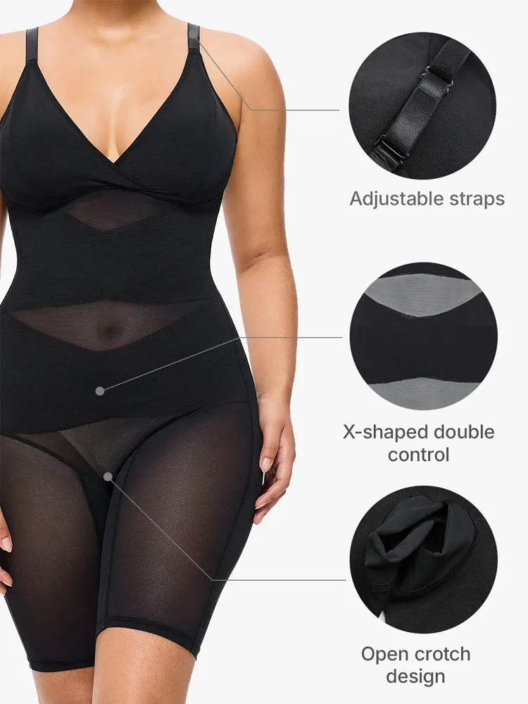 Sheer Mesh V-Neck Bodysuit for Women