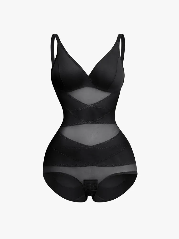 Sheer Mesh V-Neck Bodysuit for Women