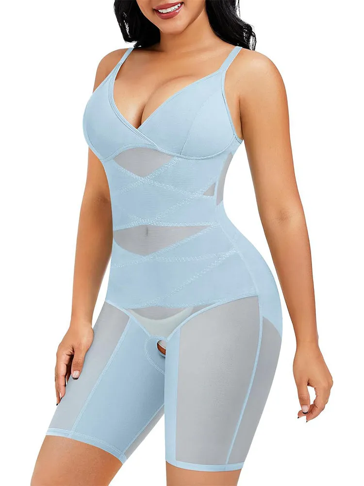 Sheer Mesh V-Neck Bodysuit for Women