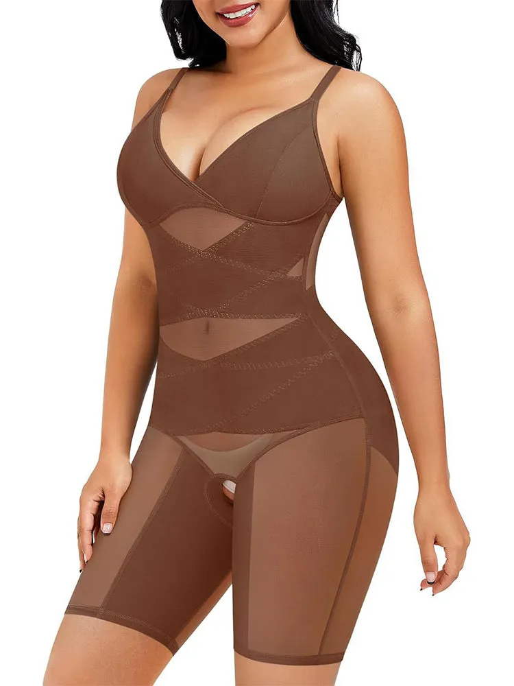Sheer Mesh V-Neck Bodysuit for Women